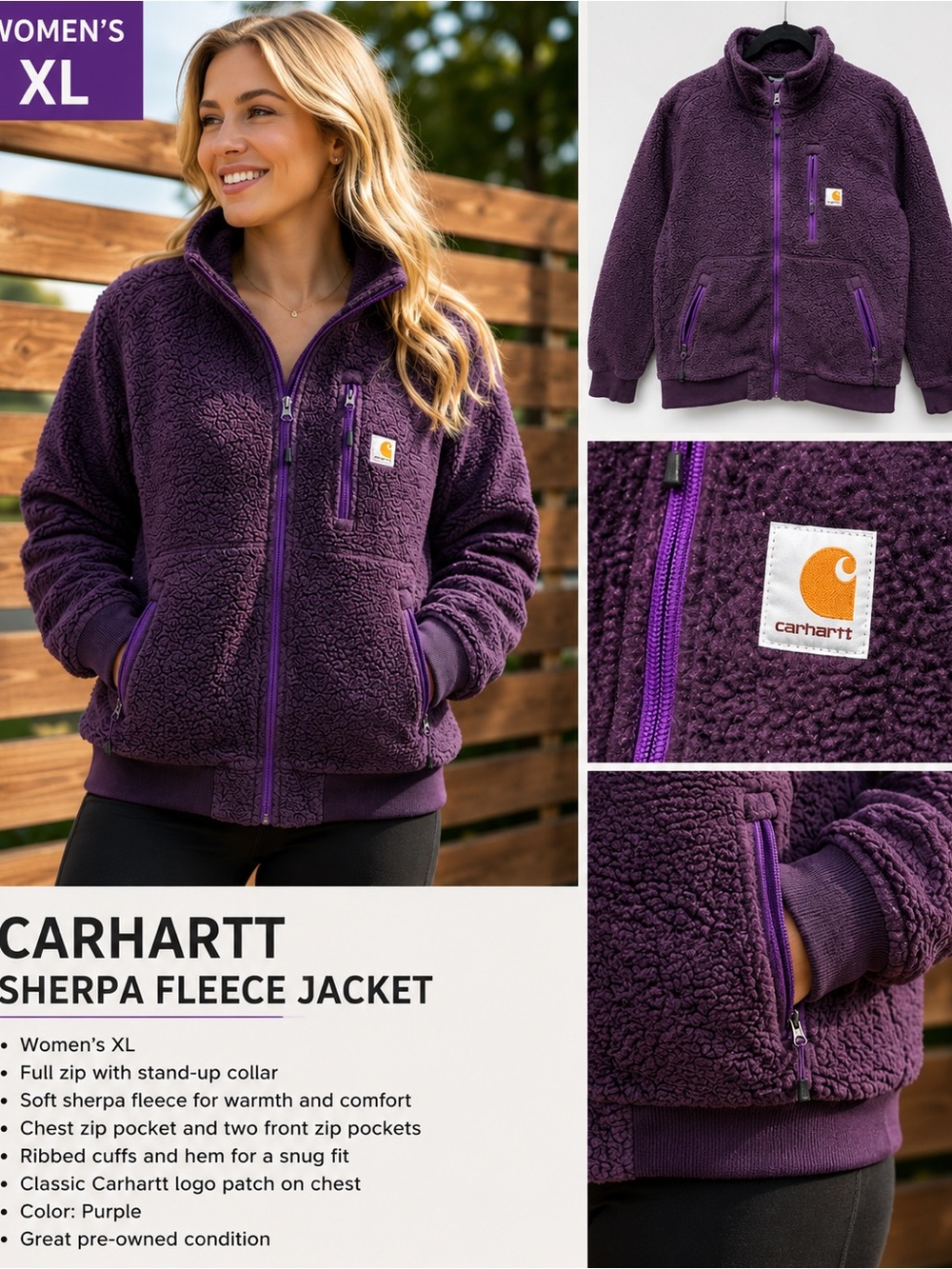 Carhartt Women’s XL Deep Purple Sherpa Fleece Jacket